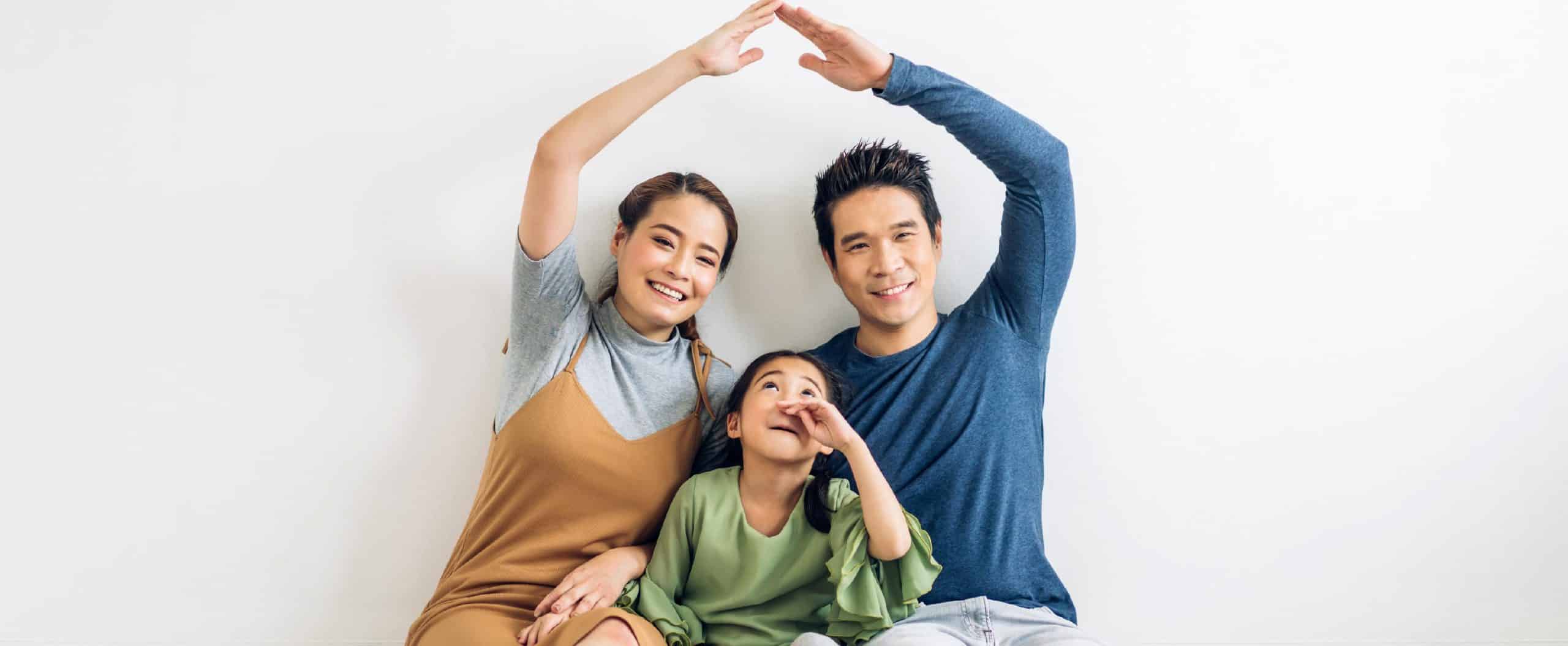 family sitting together happy